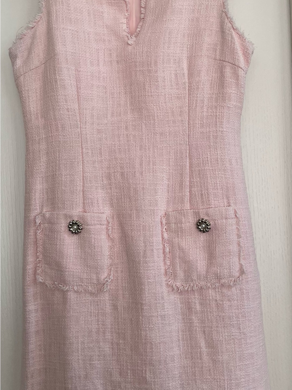 Karl Lagerfeld Pale Pink Tweed Pocket Shift Dress